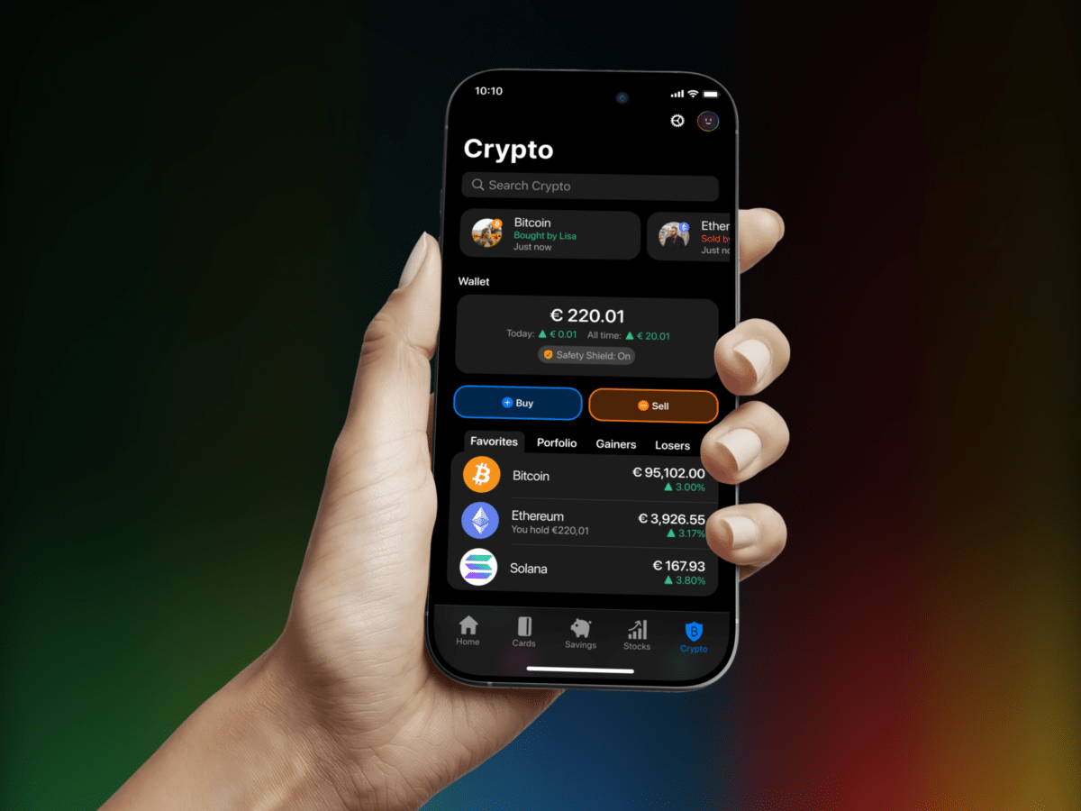 Handy mit Krypto-Wallet-Anzeige